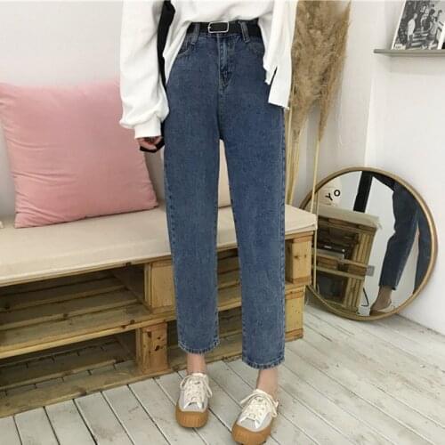 Jeans Woman High Waist Loose Straight Ankle-length Simple Korean Style Zipper Fly Womens Jean All-match Trendy Student Leisure