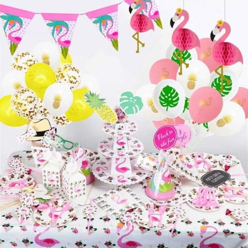 Hawaii Flamingo Party Flamingo Confetti Latex Balloon Decoration Banner Pull Flag Pineapple Summer Birthday Party Decoration