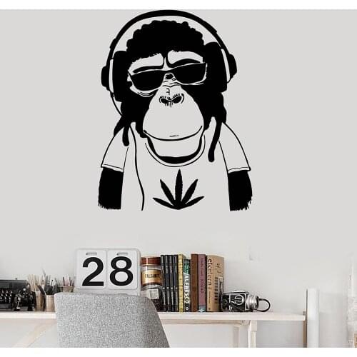 Hippie Monke Headphones Teen Room Vinyl Wall Decal Wall Stickers Home Decor Art Mural