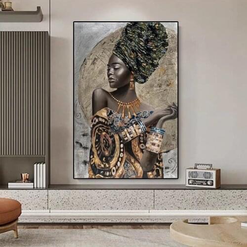 African Beauty Canvas Painting Black Person Women Art Posters and Prints Wall Pictures Modern Living Room Home Decoration