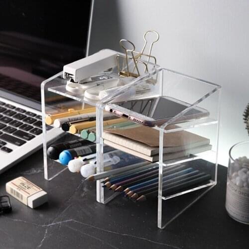 Creative 3-grid Transparent Acrylic Pen Cup Oblique Put-in Desktop Inclined Pen Holder Stationery Holder for Home School