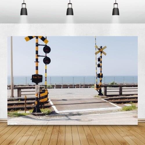 Laeacco Railroad Crossing Gates Coastal Road Backgrounds Celebration Photography Customizable Backdrops Props For Photo Studio