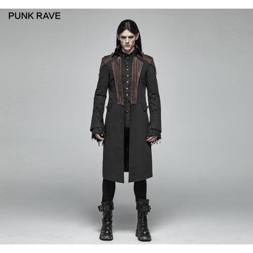 PUNK RAVE Mens Steampunk Mid-length Performance Elements Coat Fake 2 Pieces Gothic Personality Handsome Visual Kei Jackets