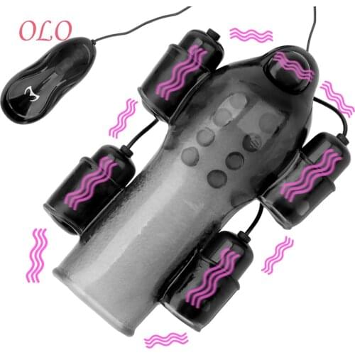 OLO Delay Lasting Trainer For Men Penis Massager With 2 Caps Glans Vibrator For Man 12 Speed Adult Sex Toy Male Masturbator