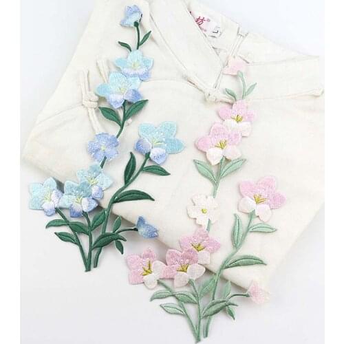 Pink Blue Flower Patch Iron on Applique Floral Patch for Clothes Fabric Iron to Stick DIY Coat Jeans Accessories