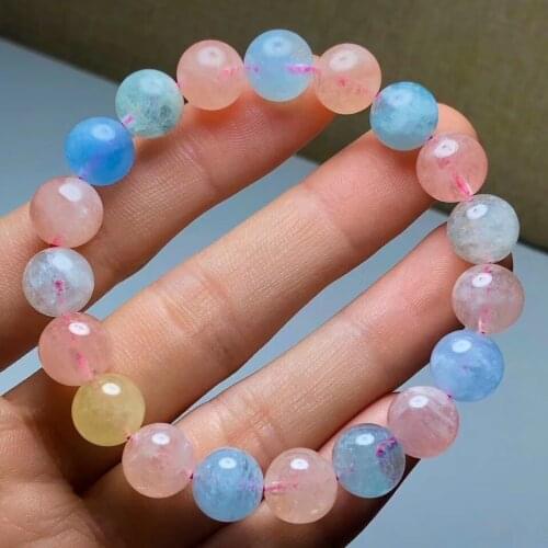Top Quality Natural Beryl Colorful Morganite Quartz Crystal Clear Round Beads Stretch Women Men Bracelet 7mm 8mm 9mm 10mm AAAAA