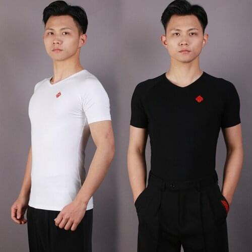 New Adult Latin Dance Clothes High Elastic Shirt Male Modern Dance Practice Tops Rumba Tango Samba Short Sleeve Clothing DQL4532