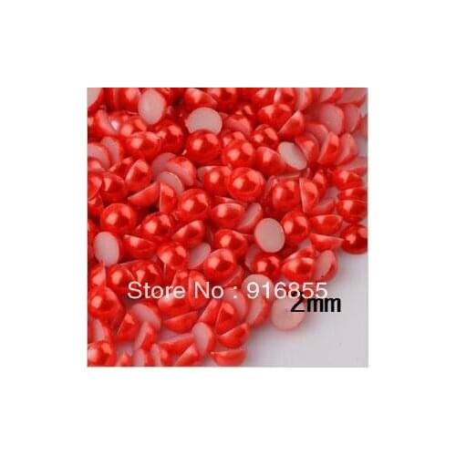 Wholesale 10000pcs/lot 2mm red color half round flatback ABS resin imitation pearls for jewelry making