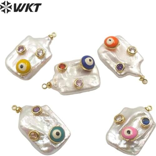 WT-MP141 WKT Freshwater Pearl Pendant Square Freshwater Pearl Evil Eye Charm Pendant Women Fashion Pendant Jewelry Finding