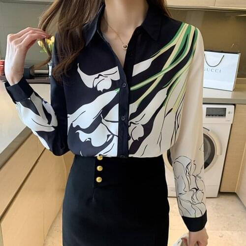 Chikichi 2021 Spring and Autumn Ladies Lapel Flower Print Loose Chiffon Shirt Cardigan Long Sleeve Button Women Tops