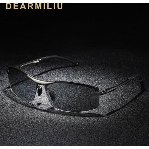 DEARMILIU Brand Photochromic Sunglasses Men Semi-Rimless Polarized Driving Lens Sun Glasses UV400 Frame Eyewear Gafas De So