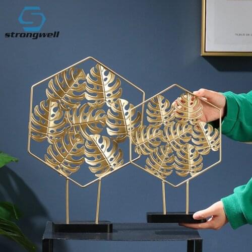 Strongwell Luxury Golden Monstera Leaf Statue Iron Art Model Desktop Metal Crafts Ornaments Nordic Ins Home Decoration Gift