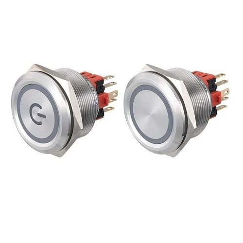 30mm Ring Led with Power Symbol Self locking Momentary Metal Push Button Switch for Computer
