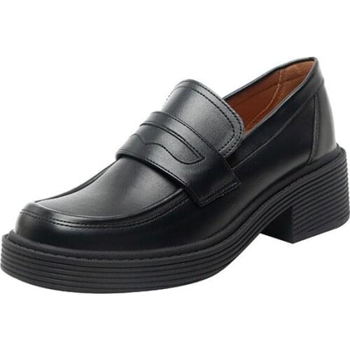 British Style Black Small Leather Shoes Womens Shoes Casual Thick-soled Heel Single Shoes Spring Love Shoes Zapatos De Mujer