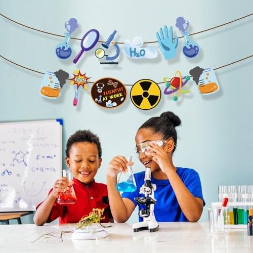 Scientist Happy Birthday Banner Party Decoration Baby Shower Party Favors Boys DIY Scientist Laboratory Wall Hanging Bunting