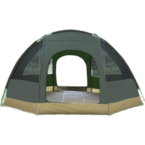 Outdoor Octagonal Camping Tent Double Doors and Four Windows Waterproof Large Space