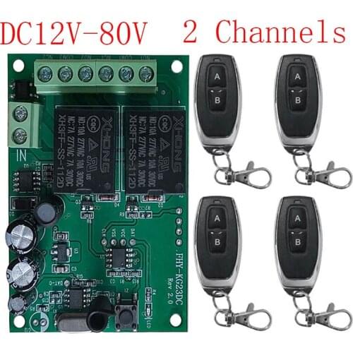 433Mhz RF Remote Control Circuit Universal Wireless Switch DC12V 24V 12V-80V 2CH rf Relay Receiver and Transmitter for Garages