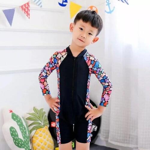 UPF 50+ childrens swimsuits striped one piece baby swimsuit for boys trendy short sleeved swimming suit with swim cap wholesale