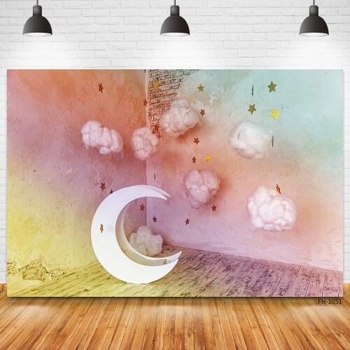 Vintage Brick Wall Wooden Floor Cloud Decor Backdrops Newborn Baby Shower Birthday Party Photo Studio Photography Backgrounds