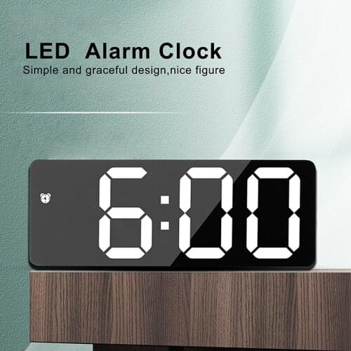 Mirror LED Alarm Clock LED Digital Clock Voice Control Snooze Time Temperature Display Night Mode Reloj Despertador Digital