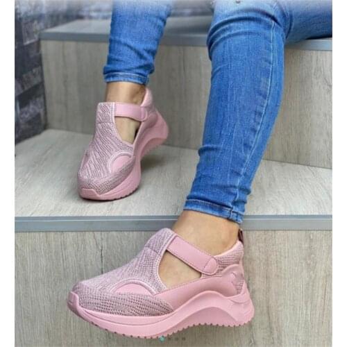 Womens Sneakers Fashion Hollow Woman Shoes Plus Size Outdoor Running Vulcanized Shoes Buckle Women Wedges Chaussures Femme