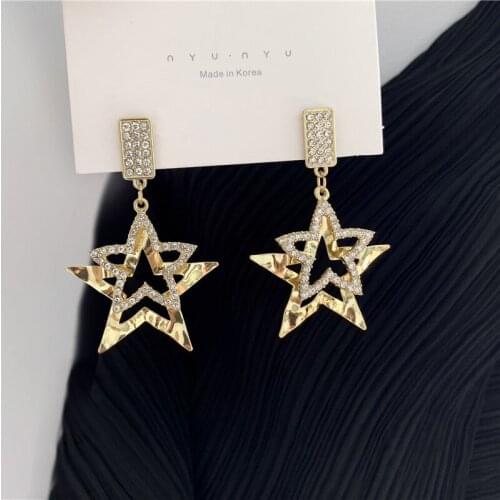 Exaggerated Big Earrings Fashion Temperament Texture Geometric Five-pointed Star Crystal Earrings 2020 New Womens Earrings