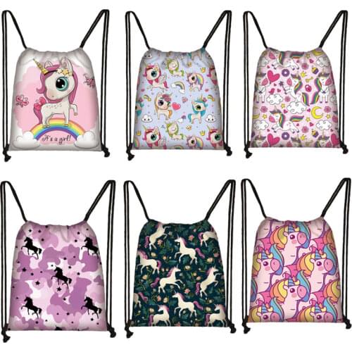 Unicorn Floral Drawstring Bag Women Backpack Girls Pink Horse Canvas Storage Bags Girls Shoulder Bags for Travel Shoes Holder