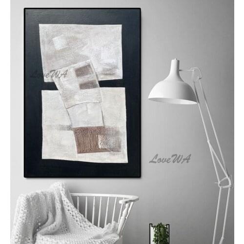 100% Handpainted Abstract Oil Painting White And Black Large Decorative Picture With Geometric Design Modern Unframed Canvas Art