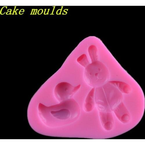 93*81*13mm cartoon Rabbit duck pattern silicone mold fondant cake chocolate decoration mould baking tools DIY craft mold