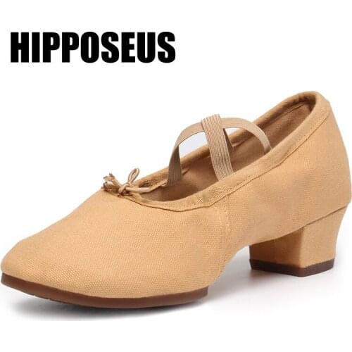 HIPPOSEUS Ballet Dance Shoes Girls Soft Canvas Children Non-Slip Ballet Shoes Gym Exercise Dancing Shoes Yoga Belly Slippers