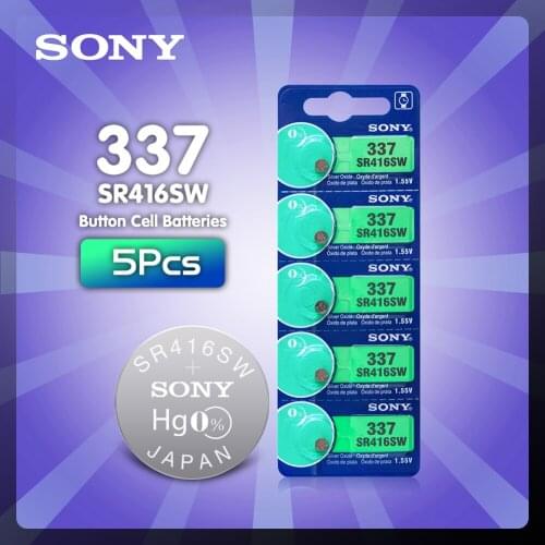 5pcs Sony 337 SR416SW button cell batteries 1.55V coin Silver Oxide battery LR416 623 D337 V337 SP337 Watch Toy Batteries