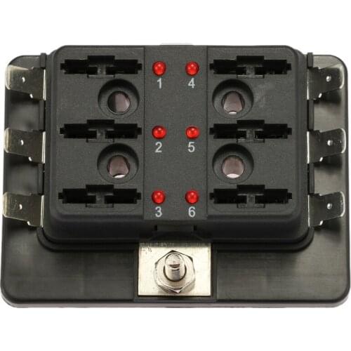 6 Way Blade Fuse Box Holder with LED Warning Light Kit for Car Boat Marine Trike 12V 24V