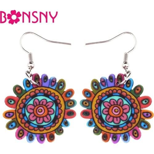 Bonsny Novelty Acrylic Floral Flower Earrings Drop Dangle Unique Bohemian Jewelry For Girls Women Ladies Kids Gift 2018 News