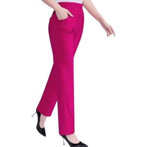 Middle-aged womens Pants Thin Elderly Casual Plus Size Elastic Pants Loose High waist Womens Trousers Straight Pants 5XL F278