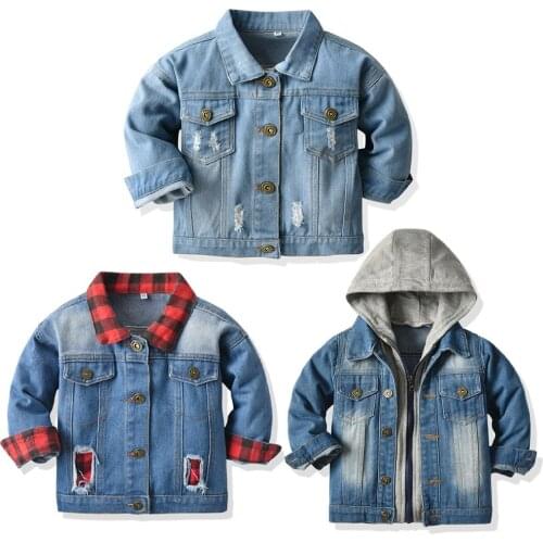 Boys And Girls Denim Jacket Children Denim Jacket Children Patchwork Coat Spring And Autumn Boys Hooded Tracksuit