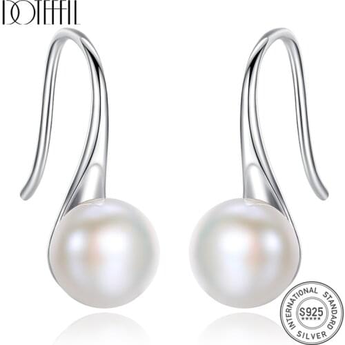 DOTEFFIL Hot Sale 100% 925 Silver Spoon Shape Drop Earrings Natural Freshwater Pearl Earrings Jewelry Female Gift Wholesale
