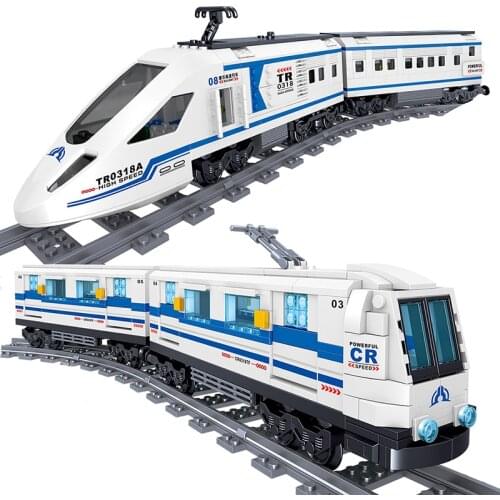 City Railway Transportation Luxury High-speed Train Model With Track Building Blocks Technical Train Vehicle Bricks Children Toy