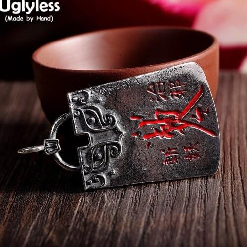 Uglyless Buddhism Amulet Pendants for Men Cool Thai Silver 925 Silver Square Necklaces NO Chains Religious Gifts for Buddhists