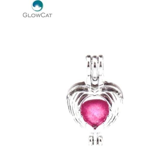 L537 5pcs/lot Bright Silver lovely heart wing Pearl Beads Cage Pendant Locket Fairytale Party Essential Oil Diffuser