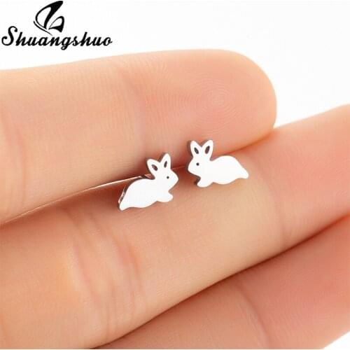 Shuangshuo Cute Rabbit Stud Earrings For Women Animal Small Ear Earrings brincos Stainless Steel Jewelry boucle doreille
