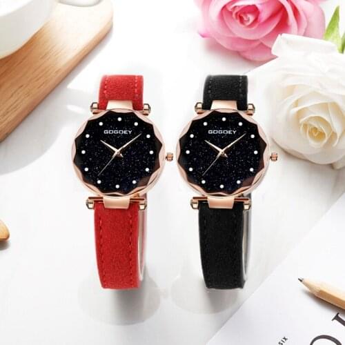 Fashion 2019 Best Selling Women Leather Buckle Starry Sky Watch Casual Luxury Women Geometric Surface Quartz bayan kol saati