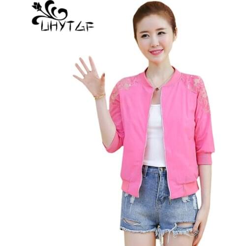 UHYTGF Fashion lace sun protection clothing Spring coats Korean Slim baseball uniform Student short coat Breathable thin tops 73