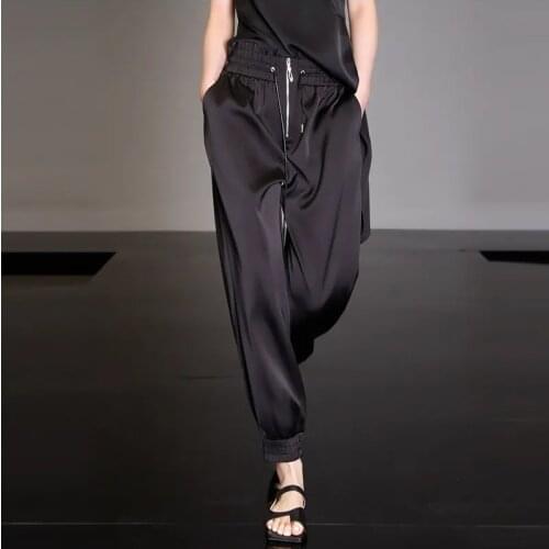 Fashion high waist drawstring drawstring pants womens nine-point summer Nice new loose black carrot harem pants