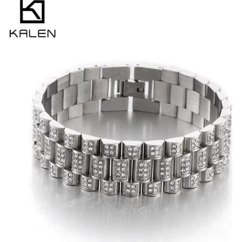 Kalen Gold Hip Hop Cool Mens Bracelet Stainless Steel Zircon 18mm Bracelets Jewelry Trendy Accessories