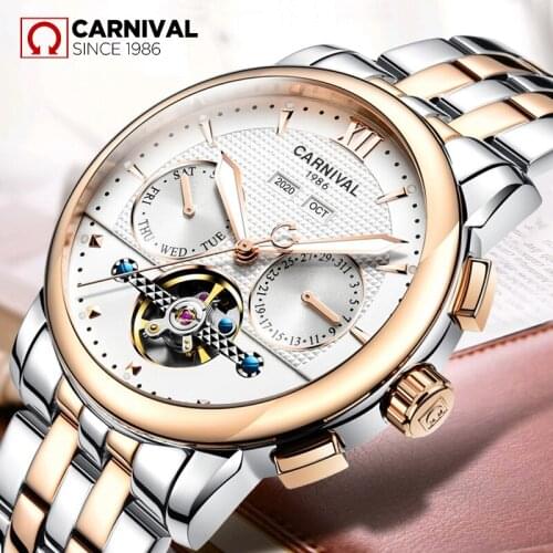 New CARNIVAL Mens Watches Relogio Masculino Top Brand Luxury Automatic Mechanical Watch Men Full Steel Business Waterproof Sport