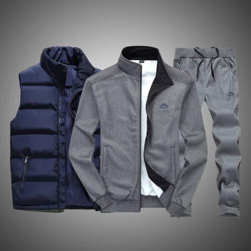 New Winter Thicken Warm Tracksuit Men 3 Pieces Fleece Jacket+Zipper Vest+Sweatpants Track Suit Man embroidery Sportswear Coats