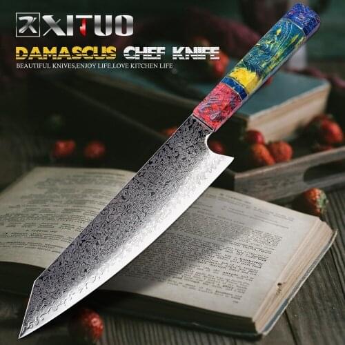 XITUO Chefs Nakiri Knife 67 Layers Japanese Damascus Steel Damascus Chef Knife 8 Inch Damascus Kitchen Knife Solidified Wood HD
