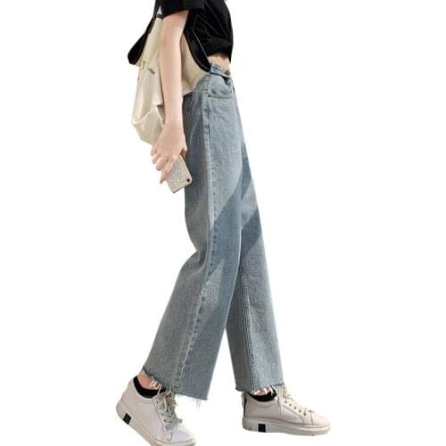 Wholesale 2020 Denim Jeans womens loose versatile Korean straight-leg Hyuna paragraph high waist drape wide-leg pants