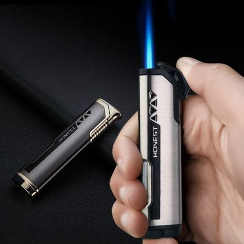 Straight Butane Gas Torch Lighter Inflatable Windproof Metal Portable Blue Flame Lighter Smoking Accessories Gift for Men