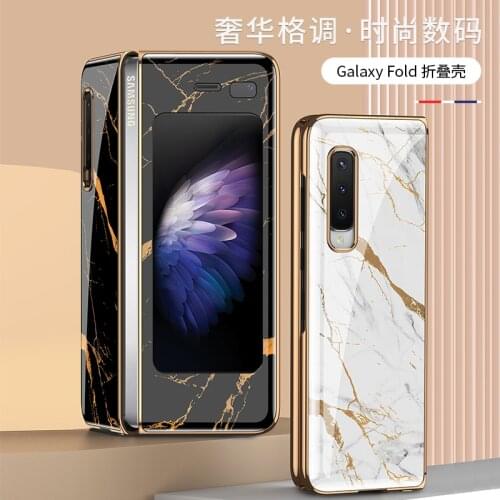 Samsung Galaxy Z Fold2 Case Marble Pattern Glass Hard Cover For Samsung Galaxy Z Fold 2 5G Plating Frame Shockproof Case